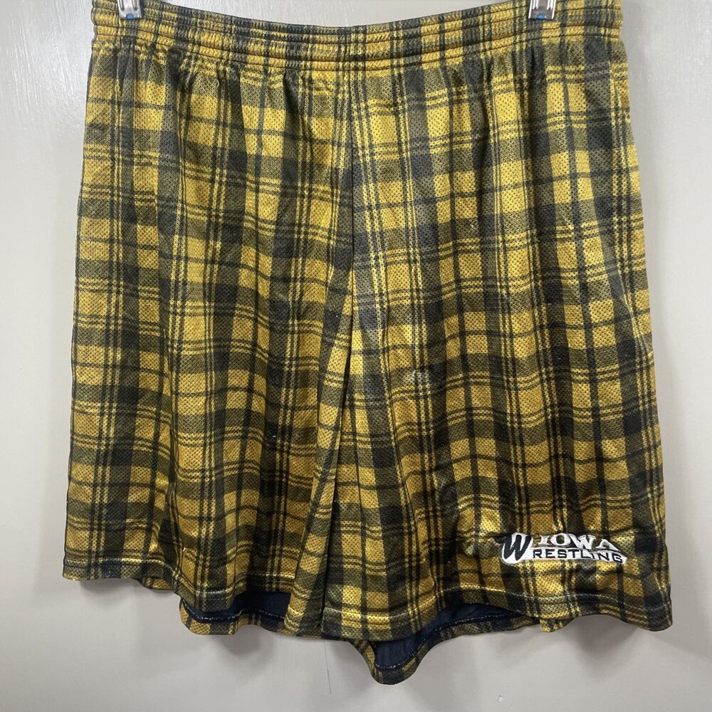 Vintage Yellow Black Plaid Mesh Gym Shorts Grunge Punk Skater Indie Goth‎
